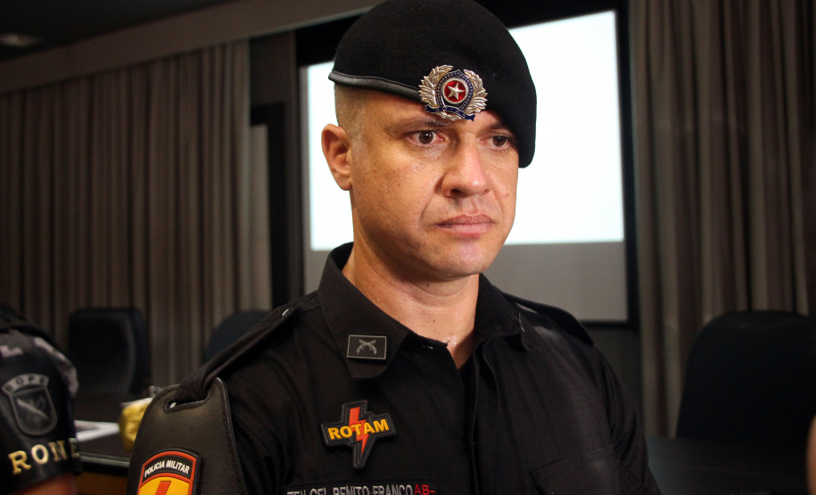 Curitiba, 05 de novembro de 2019. Aula Inaugural do Curso de Rondas Ostencivas de Natureza Especial. Foto: Ten Cel Bento Franco, Comandante do Batalhão ROTAM da Polícia Militar do Estado de Goiás.