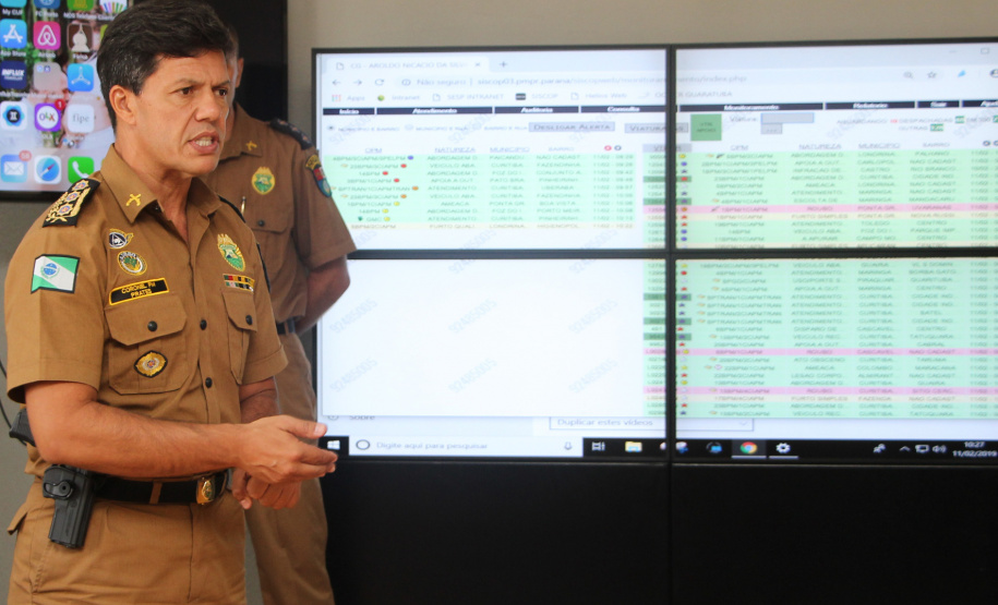 a Polícia Militar do Paraná lançou o APP 190 ? Emergência Paraná para o sistema iOS e também divulgou um balanço dos quatro meses de funcionamento do aplicativo, que está em uso em Curitiba e Região Metropolitana na versão para Android, lançada no início de outubro do ano passado. Na foto, o coronel Prates, chefe do Estado Maior da Polícia Militar do Paraná  -  Curitiba, 11/02/2019  -  Foto: Soldado Priscilla Carvalho
