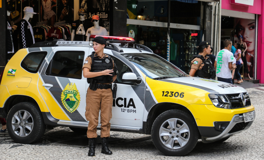 Policiais Militares em ocorrência nesta sexta-feira (8) Dia Internacional da Mulher no centro de Curitiba.   Curitiba, 08/03/2019 -  Foto: Geraldo Bubniak/ANPr