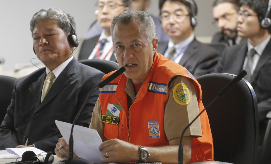 Reunião da Defesa Civil, Simepar e Jica, para discutir resultados do projeto de monitoramento metereológico por radar. N/F: coordenador da Defesa Civil do Paraná, cel. Ricardo Silva.Curitiba, 22-04-19.Foto: Arnaldo Alves / ANPr.