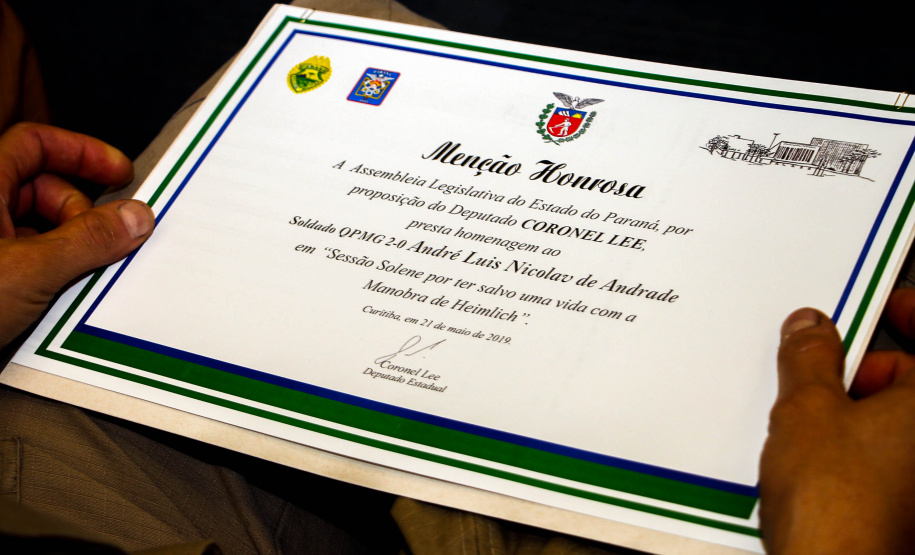 Curitiba, 21 de maio de 2019. Menção Honrosa Manobra de Heimlich - ALEP