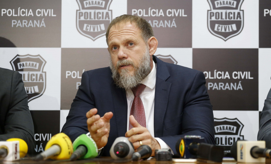 Coletiva na Delegacia de Combate a Corrupção, sobre a Operação Peça Chave. N/F: Delegado Geral da Polícia Civil, Silvio Rockenbach.Curitiba, 28-05-19Foto: Arnaldo Alves / ANPr.