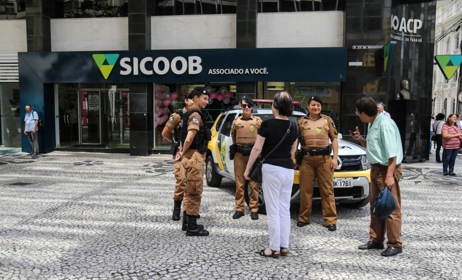 Policiais Militares em ocorrência nesta sexta-feira (8) Dia Internacional da Mulher no centro de Curitiba.   Curitiba, 08/03/2019 -  Foto: Geraldo Bubniak/ANPr