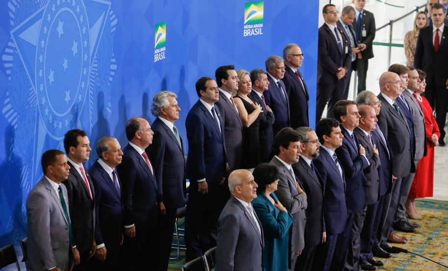 (Brasília - DF, 29/08/2019) Execução do Hino Nacional Brasileiro.Foto: Carolina Antunes/PR