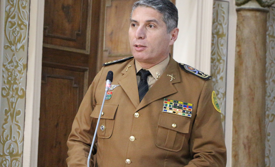 Curitiba, 25 de Setembro de 2019. Comandante Geral Pericles de Matos recebe titulo de Cidadão Honorario de Curitiba. Foto: discurso Comandante Geral Pericles de Matos.